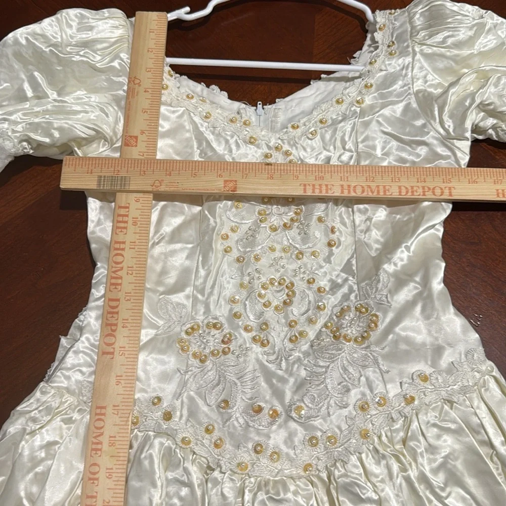 Vintage Victorian Edwardian 70s Ivory Lace beading layered Maxi wedding Dress